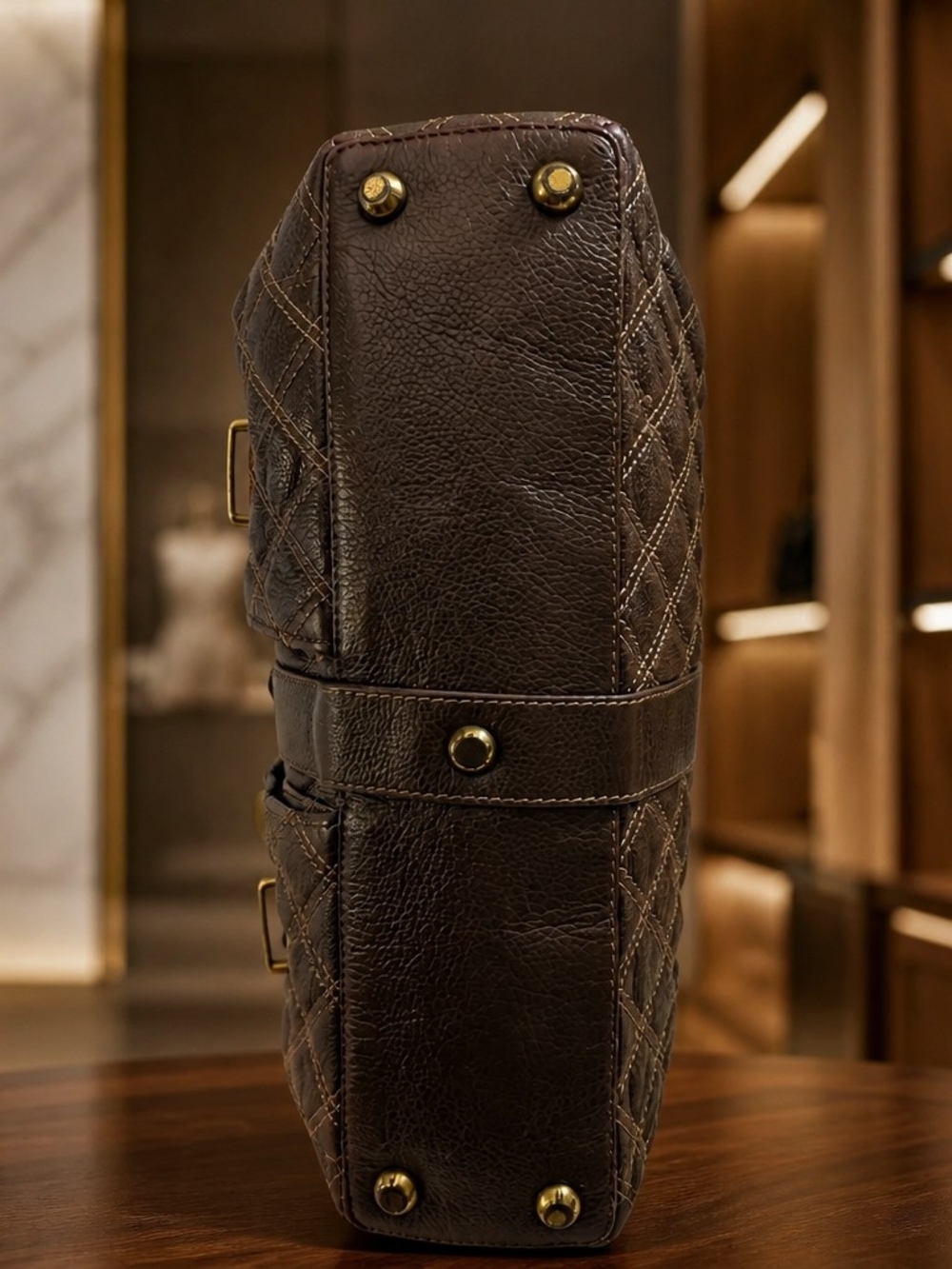 Marc Jacobs Dark Brown Quilted Leather Satchel with Gold Hardware - Picture 4 of 5